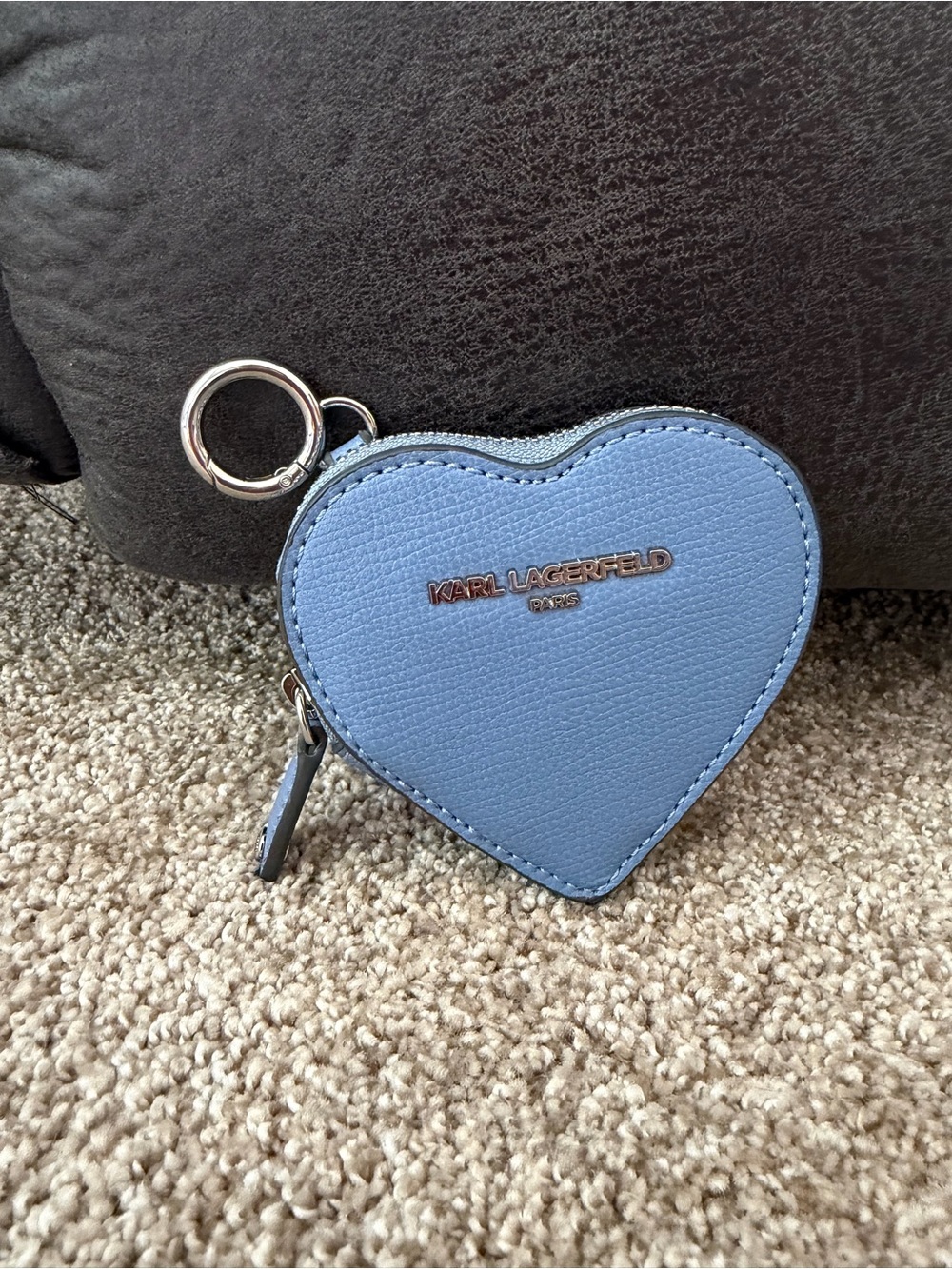 Karl Lagerfeld Paris Blue Heart Coin Purse Keychain Bag Charm